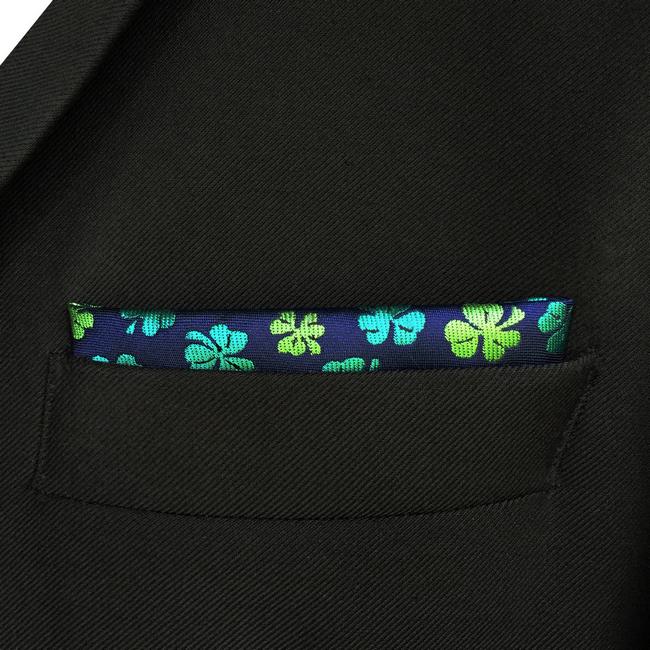 shlax & wing EH18 Blue Green Clover Silk Floral Mens Pocket Square Wedding Novelty Handkerchief Classic Fashion Hanky Tienda