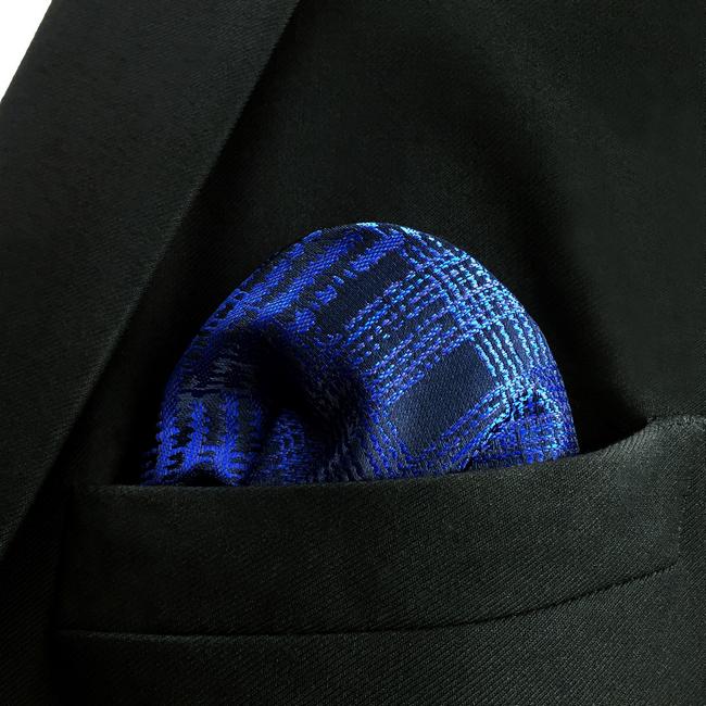shlax & wing EH22 Dark Blue Checkes Silk Mens Pocket Square Classic Dress Handkerchief Groom Fashion Hanky Rebajas top