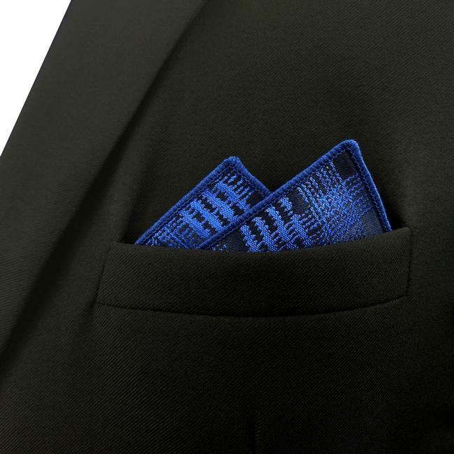shlax & wing EH22 Dark Blue Checkes Silk Mens Pocket Square Classic Dress Handkerchief Groom Fashion Hanky Rebajas top