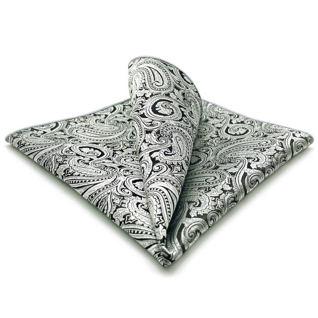shlax & wing EH23 Silver Grey Paisley Silk Mens Pocket Square Fashion Wedding Handkerchief Classic Dress Hanky Envío gratis