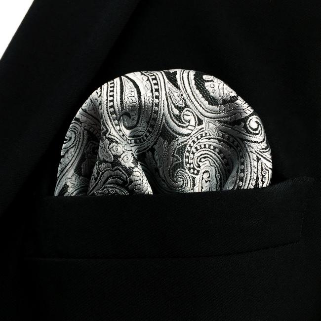 shlax & wing EH23 Silver Grey Paisley Silk Mens Pocket Square Fashion Wedding Handkerchief Classic Dress Hanky Envío gratis