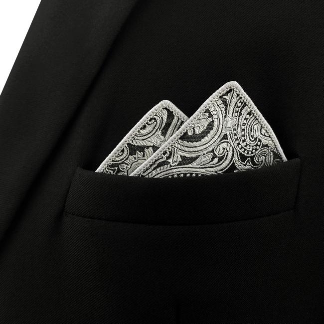 shlax & wing EH23 Silver Grey Paisley Silk Mens Pocket Square Fashion Wedding Handkerchief Classic Dress Hanky Envío gratis