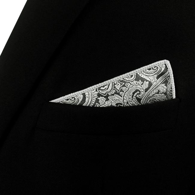 shlax & wing EH23 Silver Grey Paisley Silk Mens Pocket Square Fashion Wedding Handkerchief Classic Dress Hanky Envío gratis