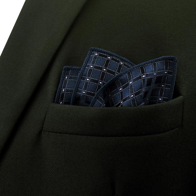 shlax & wing FH22 Navy Blue Checkes Silk Mens Pocket Square Wedding Fashion Handkerchief Novelty Dress Hanky Últimos 3 días