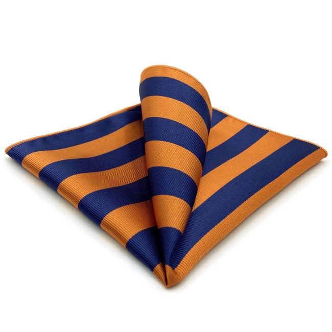 shlax & wing EH27 Navy Orange Striped Silk Mens Pocket Square Wedding Dress Handkerchief Brand New Classic Hanky Último día