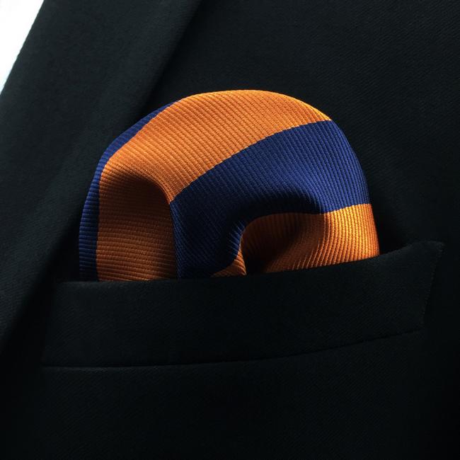 shlax & wing EH27 Navy Orange Striped Silk Mens Pocket Square Wedding Dress Handkerchief Brand New Classic Hanky Último día