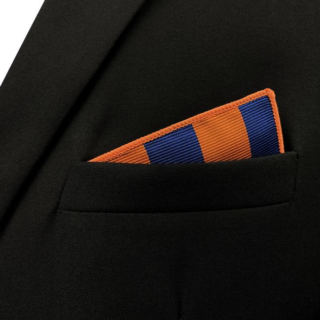 shlax & wing EH27 Navy Orange Striped Silk Mens Pocket Square Wedding Dress Handkerchief Brand New Classic Hanky Último día