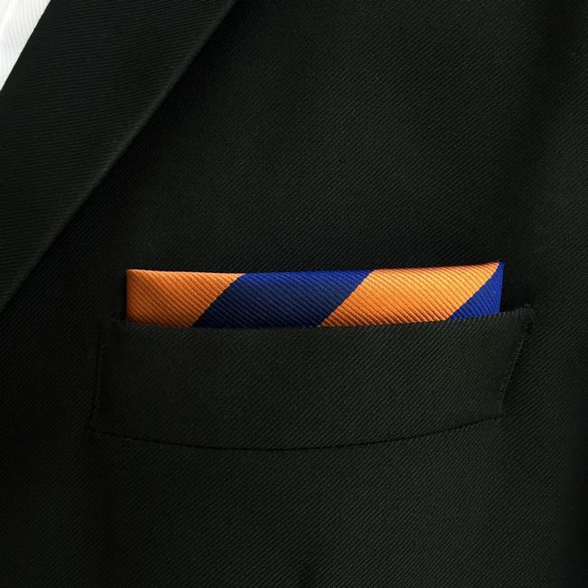 shlax & wing EH27 Navy Orange Striped Silk Mens Pocket Square Wedding Dress Handkerchief Brand New Classic Hanky Último día