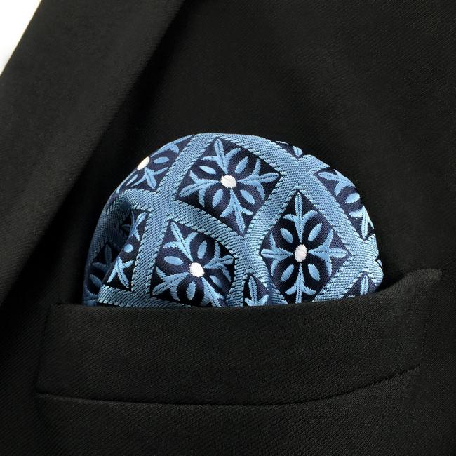shlax & wing EH3 Blue Checkes Floral Silk Mens Pocket Square Fashion Classic Handkerchief Groom Dress Hanky Oferta especial de fábrica