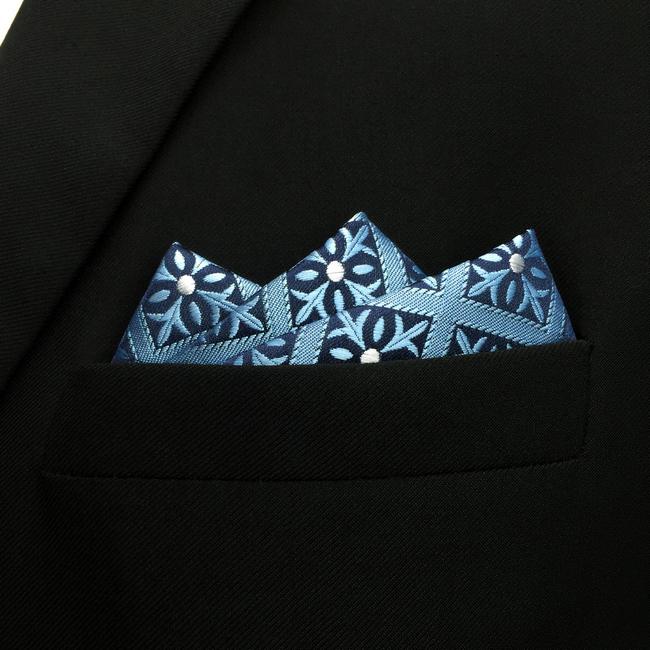 shlax & wing EH3 Blue Checkes Floral Silk Mens Pocket Square Fashion Classic Handkerchief Groom Dress Hanky Oferta especial de fábrica