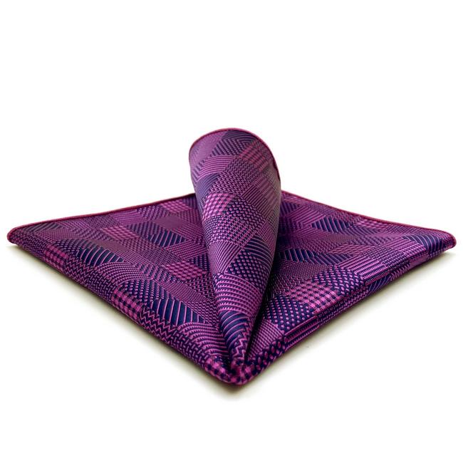 shlax & wing HH2 Purple Checkes Floral Silk Mens Pocket Square Fashion Classic Handkerchief Groom Dress Hanky Promoción trimestral