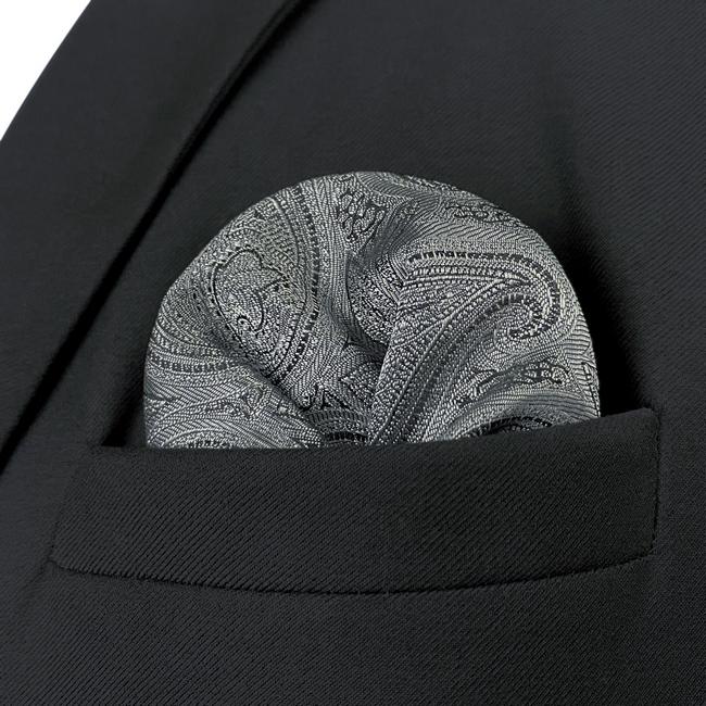 shlax & wing HH30 Grey Paisley Silk Mens Pocket Square Brand New Fashion Handkerchief Classic Accessory Hanky Superdescuento