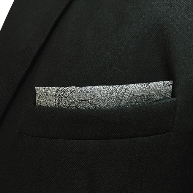 shlax & wing HH30 Grey Paisley Silk Mens Pocket Square Brand New Fashion Handkerchief Classic Accessory Hanky Superdescuento