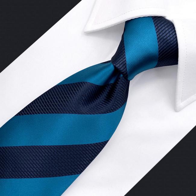shlax & wing B39 Deep Blue Cerulean Striped Mens Ties Pocket Square Set Fashion Party 63″ Classic Skinny Necktie Gift Venta caliente