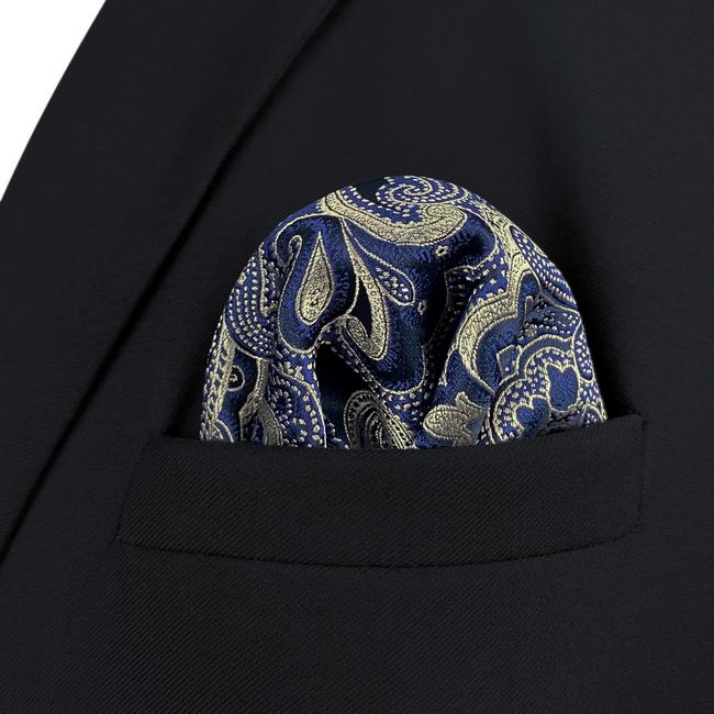 shlax & wing HH3 Blue Geometric Silk Mens Pocket Square Classic Wedding Handkerchief Fashion Novelty Hanky Rebajas baratas
