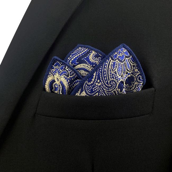 shlax & wing HH3 Blue Geometric Silk Mens Pocket Square Classic Wedding Handkerchief Fashion Novelty Hanky Rebajas baratas