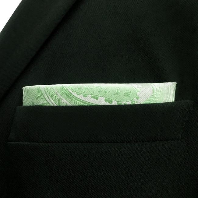 shlax & wing EH6 Light Green Paisley Silk Mens Pocket Square Groom Accessory Fashion Handkerchief Classic Hanky Los más vendidos