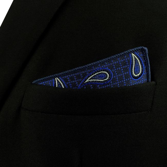 shlax & wing HH7 Blue Paisley Mens Pocket Square Silk Fashion Handkerchief Classic Dress Hanky Groom Descuento