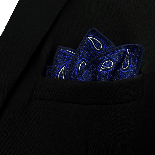 shlax & wing HH7 Blue Paisley Mens Pocket Square Silk Fashion Handkerchief Classic Dress Hanky Groom Descuento