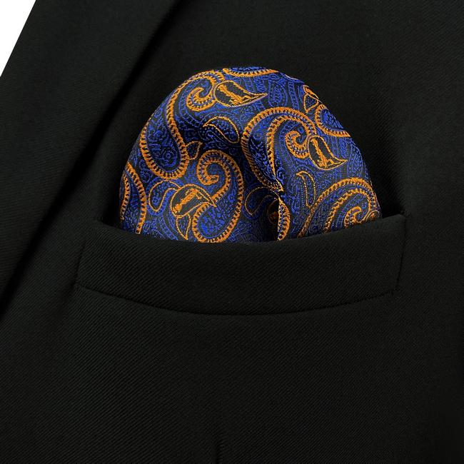 shlax & wing HH8 Blue Orange Paisley Silk Mens Pocket Square Wedding Classic Handkerchief Classic Novelty Hanky Tienda