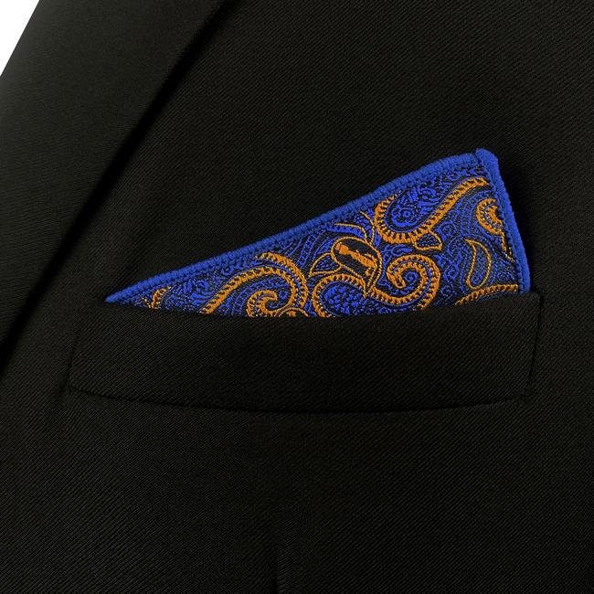 shlax & wing HH8 Blue Orange Paisley Silk Mens Pocket Square Wedding Classic Handkerchief Classic Novelty Hanky Tienda