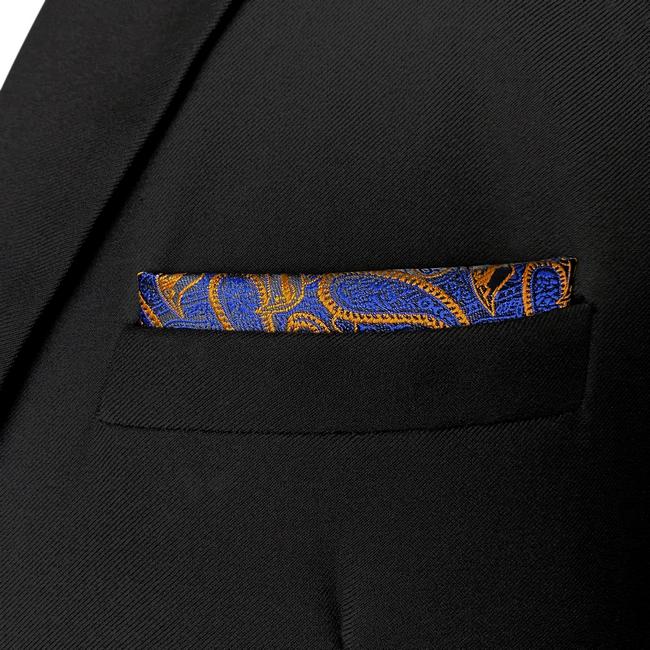 shlax & wing HH8 Blue Orange Paisley Silk Mens Pocket Square Wedding Classic Handkerchief Classic Novelty Hanky Tienda