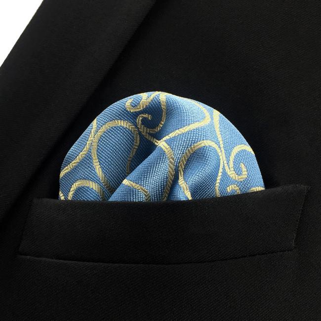 shlax & wing EH9 Paisley Azure Yellow Silk Mens Pocket Square Wedding Classic Handkerchief Classic Novelty Hanky Liquidación