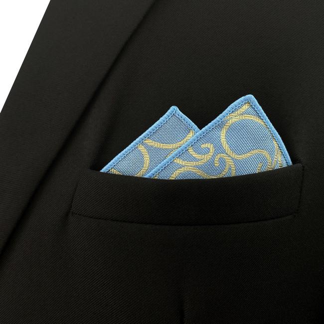 shlax & wing EH9 Paisley Azure Yellow Silk Mens Pocket Square Wedding Classic Handkerchief Classic Novelty Hanky Liquidación