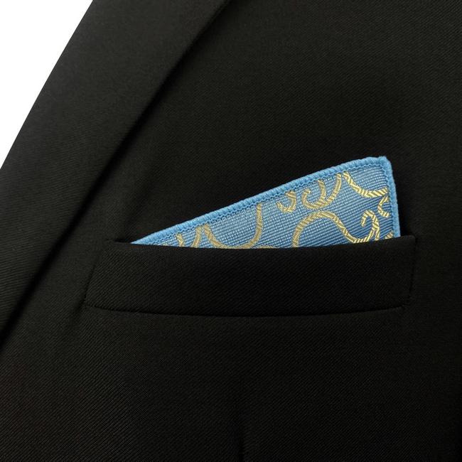 shlax & wing EH9 Paisley Azure Yellow Silk Mens Pocket Square Wedding Classic Handkerchief Classic Novelty Hanky Liquidación