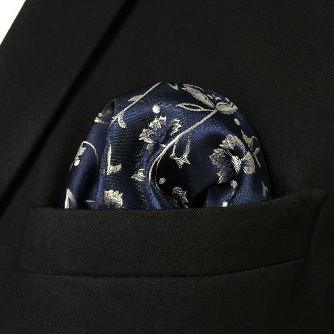 shlax & wing GH12 Navy Blue Floral Mens Pocket Square Fashion Party Handkerchief Gift Business Silk Hanky Wedding Último día