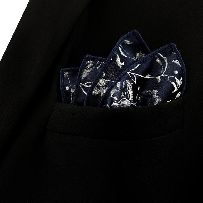 shlax & wing GH12 Navy Blue Floral Mens Pocket Square Fashion Party Handkerchief Gift Business Silk Hanky Wedding Último día