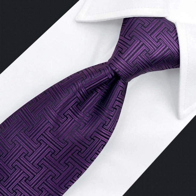 shlax & wing B41 Dark Purple Geometric Men’s Accessories Necktie Set Business Pocket Square Extra Long Size Libre de impuestos