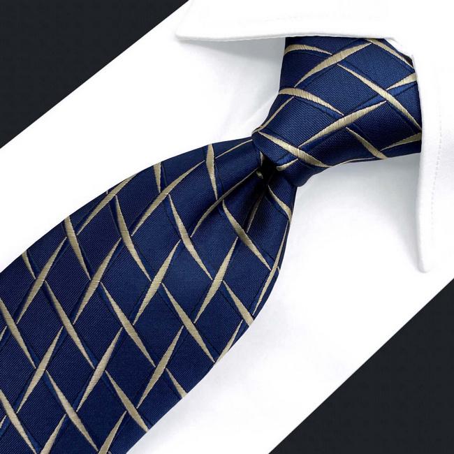 shlax & wing B51 Navy Blue Geometric Mens Neckties Pocket Square Set Fashion Party 63″ Classic Skinny Necktie Devoluciones gratuitas