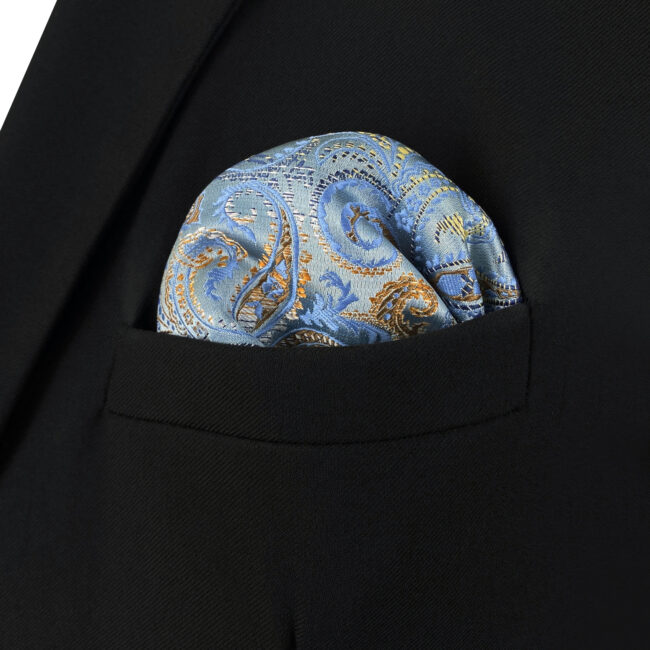 shlax & wing DH9 Blue Paisley Mens Pocket Square Silk Fashion Novelty Handkerchief Classic Groom Dress Hanky En línea