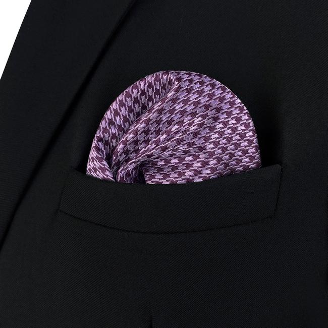 shlax & wing AH90 Purple Houndstooth Mens Pocket Square Jacquard Woven Hanky Business Classic Wedding Outlet