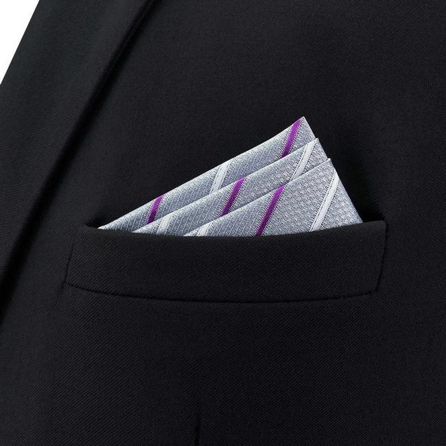 shlax & wing BH37 Light Gray Striped Mens Pocket Square Classic Dress Party Fashion Wedding Outlet online