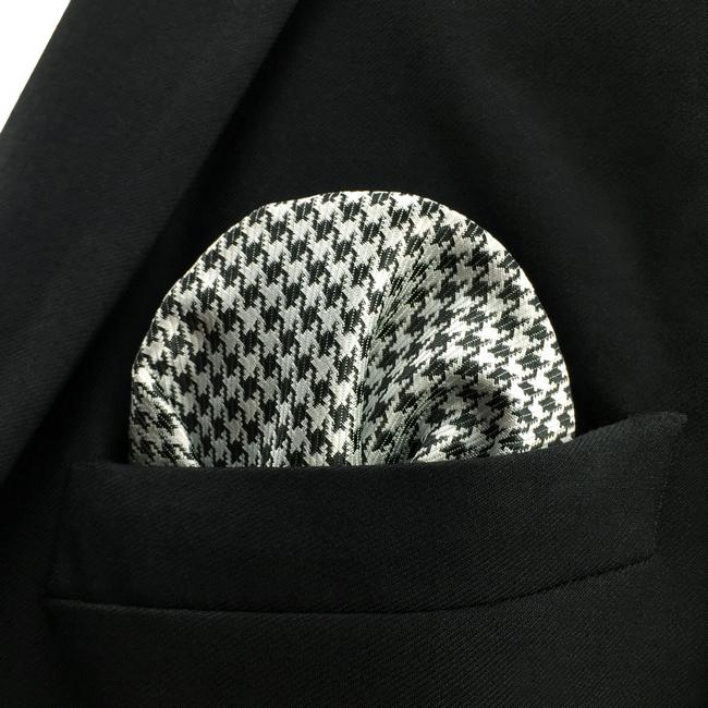 shlax & wing JH20 Checks Pattern White Black Pocket Square Mens Neckties Jacquard Woven Hanky Rebajas