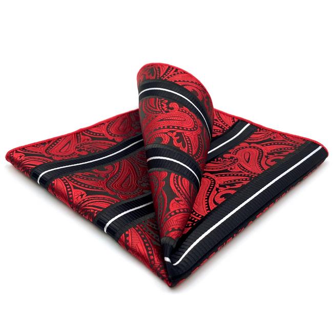 shlax & wing JH8 Paisley Red Black Pocket Square Mens Neckties Jacquard Woven Hanky Ofertas