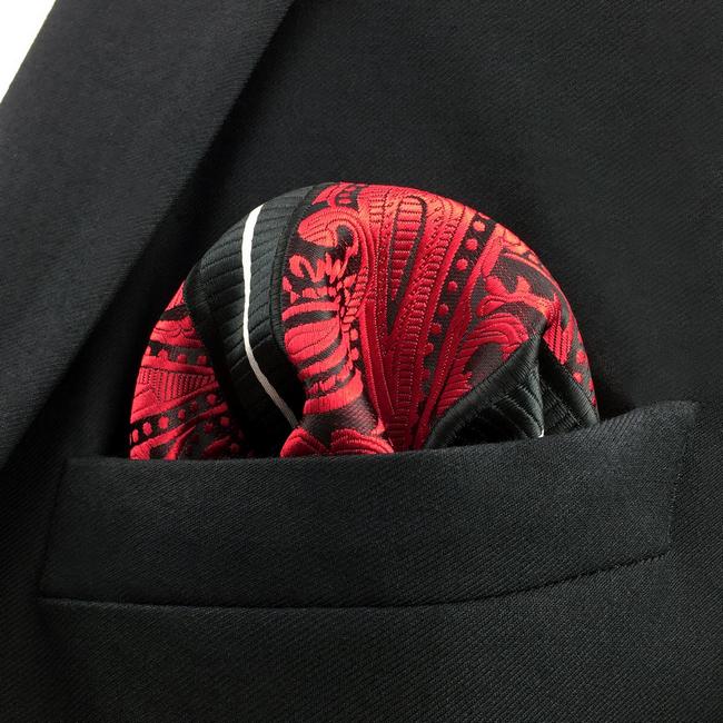 shlax & wing JH8 Paisley Red Black Pocket Square Mens Neckties Jacquard Woven Hanky Ofertas