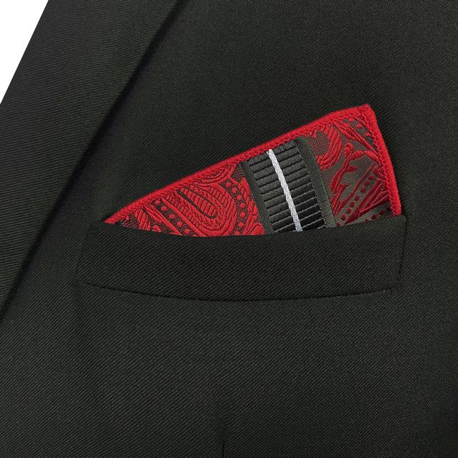 shlax & wing JH8 Paisley Red Black Pocket Square Mens Neckties Jacquard Woven Hanky Ofertas