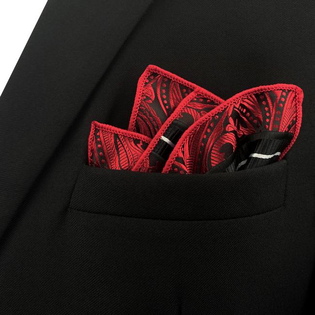 shlax & wing JH8 Paisley Red Black Pocket Square Mens Neckties Jacquard Woven Hanky Ofertas
