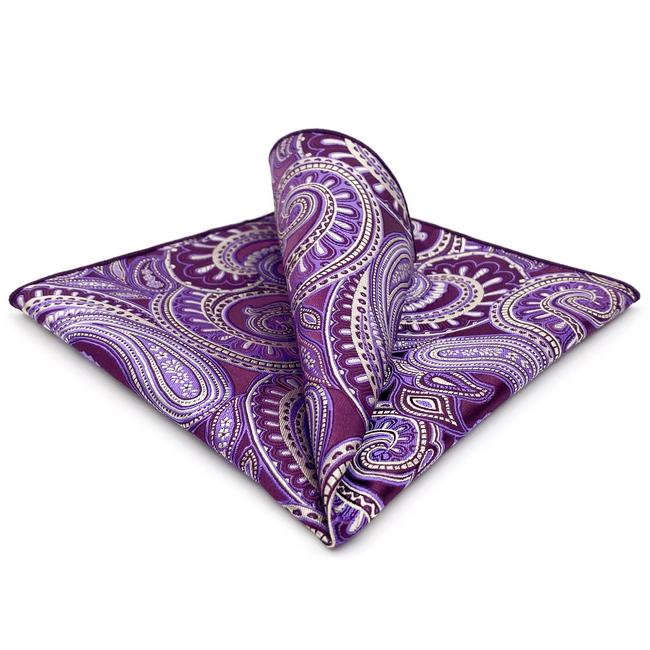 shlax & wing KH12 Purple White Paisley Pocket Square Mens Neckties Jacquard Woven Hanky Venta caliente