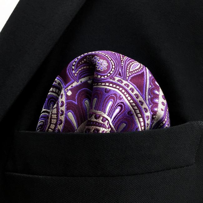 shlax & wing KH12 Purple White Paisley Pocket Square Mens Neckties Jacquard Woven Hanky Venta caliente