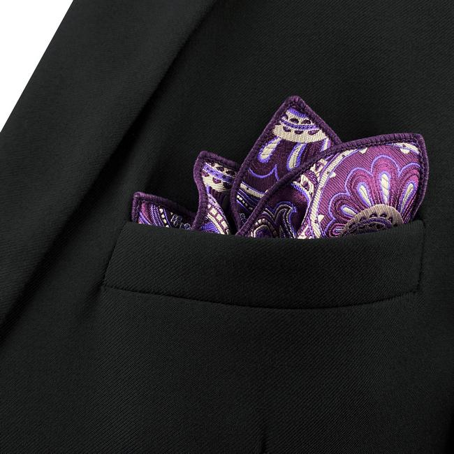 shlax & wing KH12 Purple White Paisley Pocket Square Mens Neckties Jacquard Woven Hanky Venta caliente