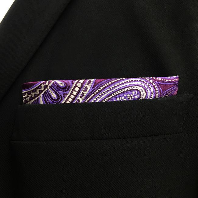 shlax & wing KH12 Purple White Paisley Pocket Square Mens Neckties Jacquard Woven Hanky Venta caliente