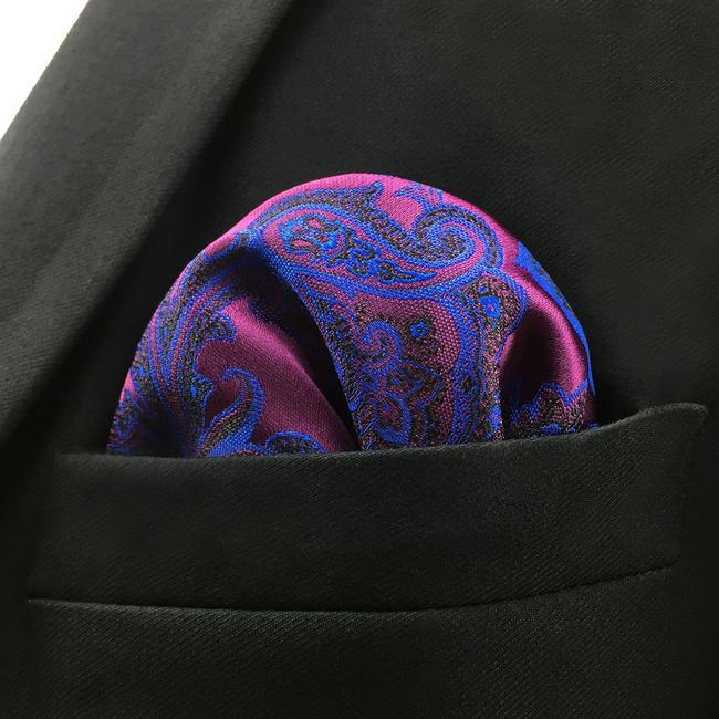 shlax & wing KH13 Floral Paisley Fuchsia Red Blue Navy Black Pocket Square Mens Neckties Jacquard Woven Hanky En oferta