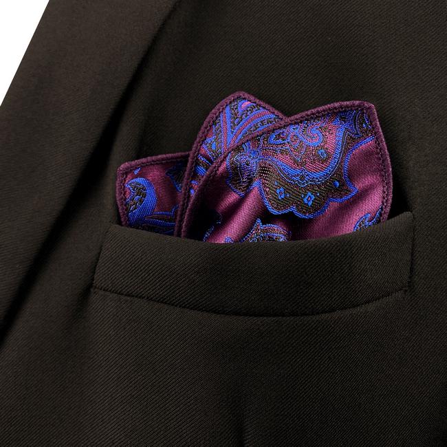shlax & wing KH13 Floral Paisley Fuchsia Red Blue Navy Black Pocket Square Mens Neckties Jacquard Woven Hanky En oferta