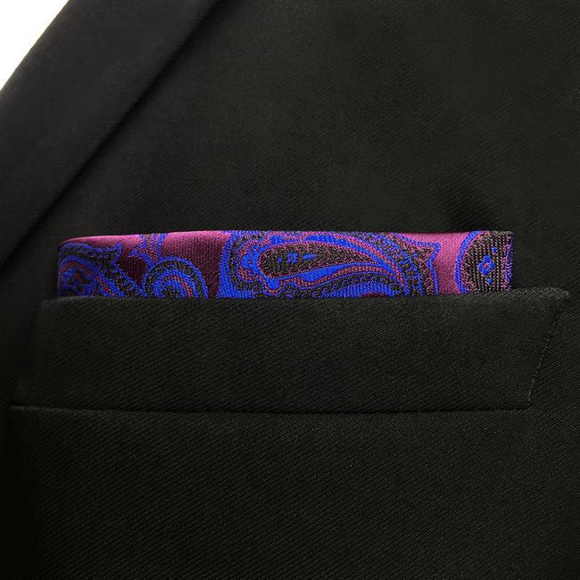 shlax & wing KH13 Floral Paisley Fuchsia Red Blue Navy Black Pocket Square Mens Neckties Jacquard Woven Hanky En oferta