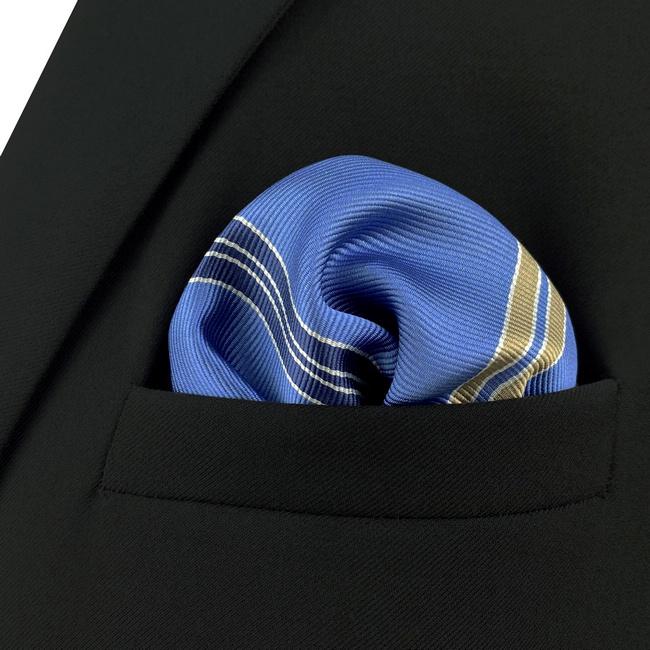shlax & wing AH39 Steel Blue Striped Men Pocket Square Fashion Business Classic Wedding Handkerchief Gran oferta