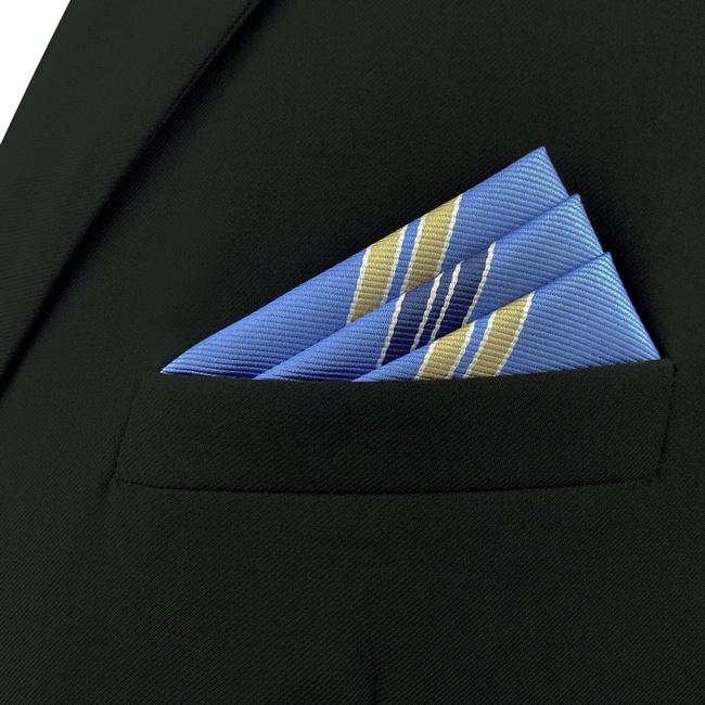 shlax & wing AH39 Steel Blue Striped Men Pocket Square Fashion Business Classic Wedding Handkerchief Gran oferta